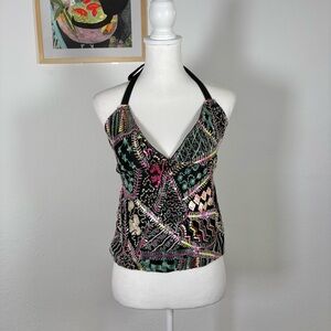 Y2k NYE Black Sequined Halter Top